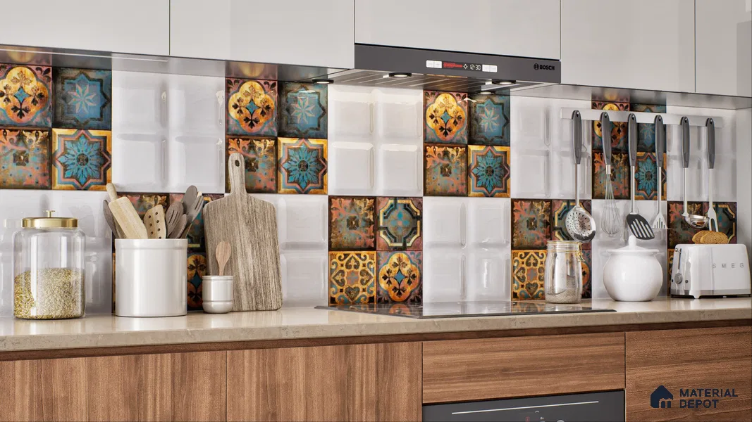 Moroccan Wall Tile TL 01453 B Piazza Elis Decor 1 ft x 1 ft Ceramic Glossy Finish Tile - 9 mm | Suitable for Bathroom, Kitchen & Balcony | Please Expect a Slight Variation of Pattern