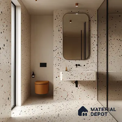 Compact and Chic: Minimalist Bathroom with Integrated Terrazzo Features | Material Depot