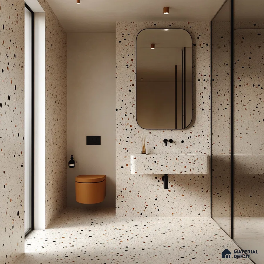 Compact and Chic: Minimalist Bathroom with Integrated Terrazzo Features | Material Depot