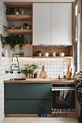 Compact and Cozy Kitchen with Green Accents | Material Depot