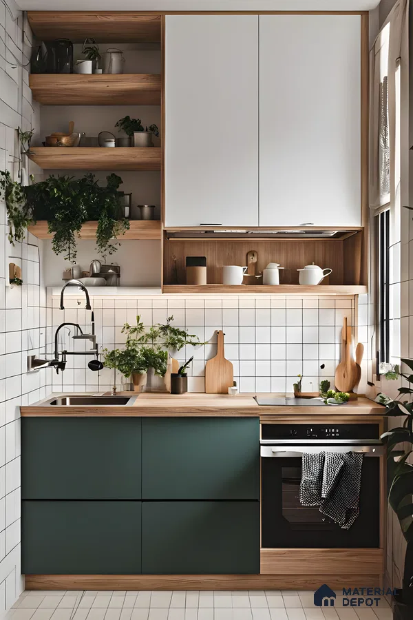 Compact and Cozy Kitchen with Green Accents | Material Depot