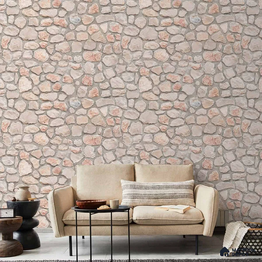 A close-up of a 3D Look Stone in Concrete Wallpaper 19.6 Inches(W) x 420 Inches(H) Atarangi Series 3D Patterned - 57 Sq. Ft. with a finish available at Material Depot in Bangalore