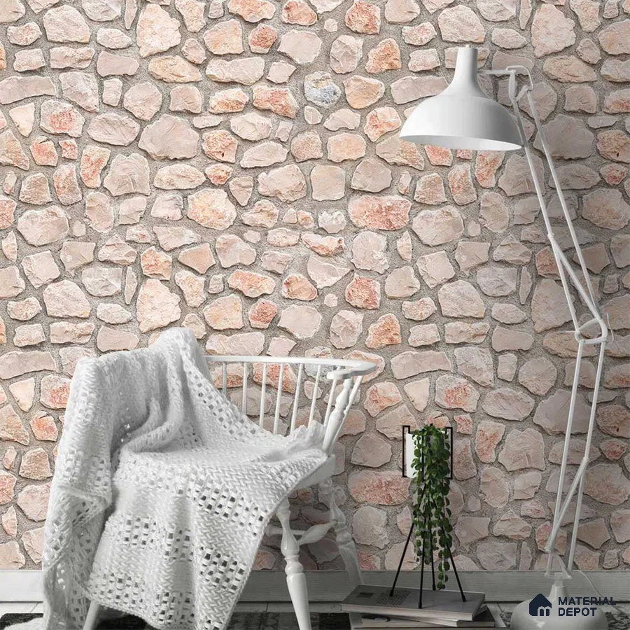 A close-up of a 3D Look Stone in Concrete Wallpaper 19.6 Inches(W) x 420 Inches(H) Atarangi Series 3D Patterned - 57 Sq. Ft. with a finish available at Material Depot in Bangalore