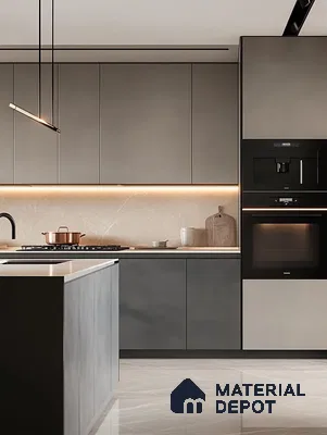 Contemporary Ash Grey Kitchen with Accent Lighting | Material Depot