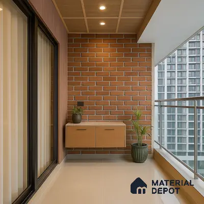 Contemporary Balcony with Brick Cladding Accent Wall in 3 BHK Sobha City Casa Serenita, Yelahanka | Material Depot