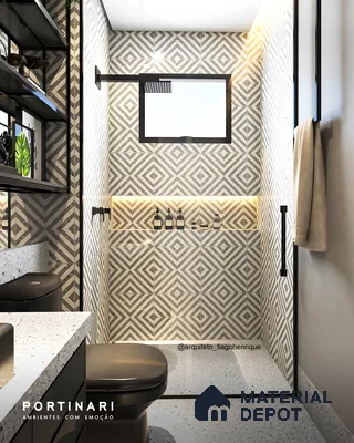 Contemporary Bathroom Design Featuring Geometric Patterns and Sleek Finishes | Material Depot