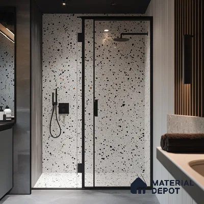 Contemporary Bathroom Showcase: Luxurious Terrazzo and Sleek Black Fixtures | Material Depot