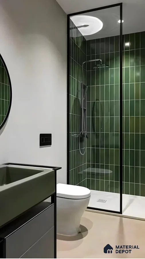 Contemporary Bathroom with Green Accents | Material Depot