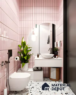 Contemporary Bathroom with Pink Tiles and Terrazzo Floor | Material Depot
