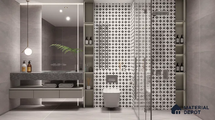 Moroccan Floor & Wall Tile TL 05058 Morissa Monochrome Floral Petal 1 ft x 1 ft Ceramic Matte Finish - 8 mm | Suitable for Bathroom, Kitchen,  Balcony | Please Expect a Slight Variation of Pattern