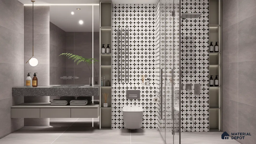 Moroccan Floor & Wall Tile TL 05058 Morissa Monochrome Floral Petal 1 ft x 1 ft Ceramic Matte Finish - 8 mm | Suitable for Bathroom, Kitchen, Balcony | Please Expect a Slight Variation of Pattern