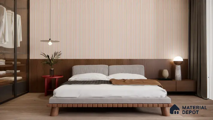 Contemporary Bedroom with Beige Fluted Panel and Walnut Wood Accents | Material Depot