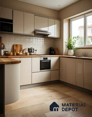 Contemporary Beige Kitchen with Light Wood Accents | Material Depot