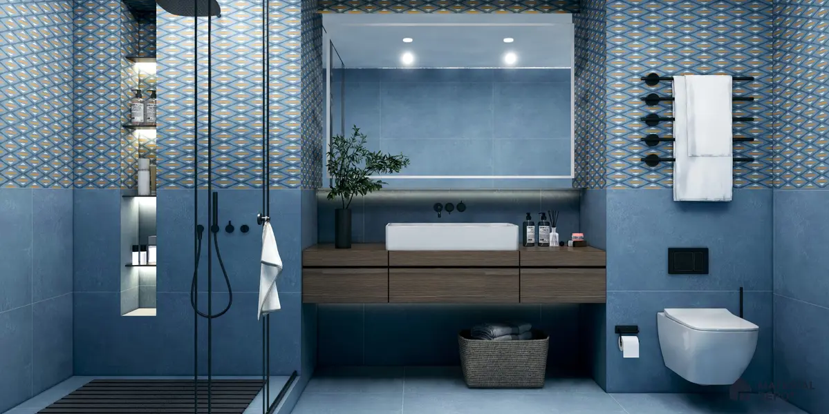 Highlighter Wall Tile TL 05517 D Prestige Sovereign Azure Decor 2 ft x 4 ft Vitrified Glue Matte Finish - 9 mm | Suitable for Living Room, Bedroom, Bathroom