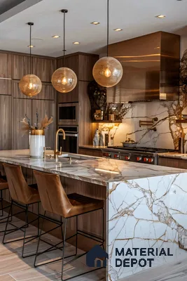 Contemporary Charm: Modern Kitchen with Wood Grain Cabinetry | Material Depot