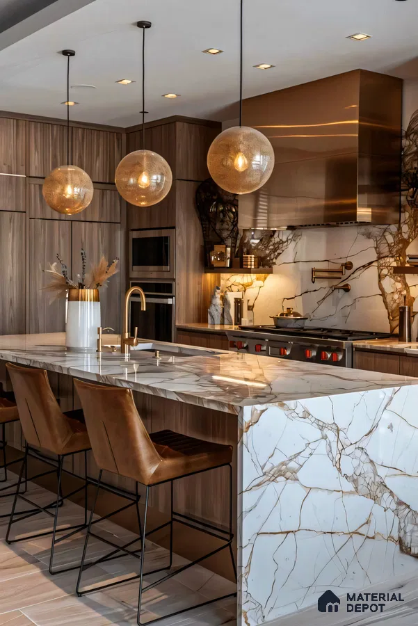Contemporary Charm: Modern Kitchen with Wood Grain Cabinetry | Material Depot