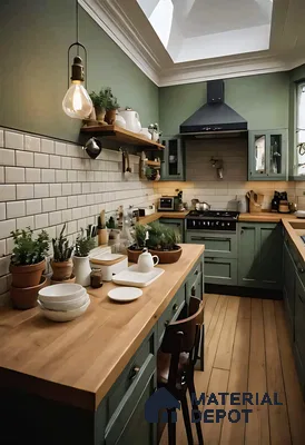 Contemporary Chic: Modern Kitchen with Green Accents | Material Depot