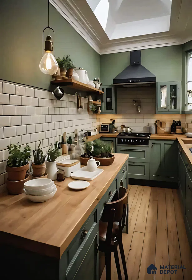 Contemporary Chic: Modern Kitchen with Green Accents | Material Depot