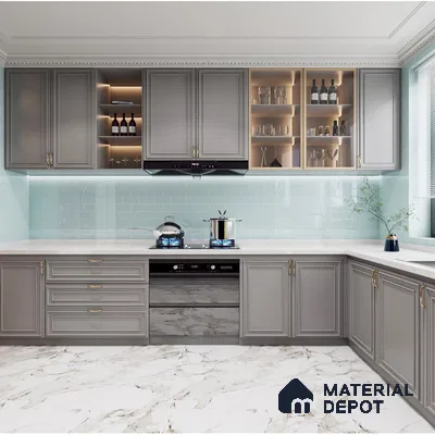 Contemporary Chic White Kitchen with Textured Elegance | Material Depot