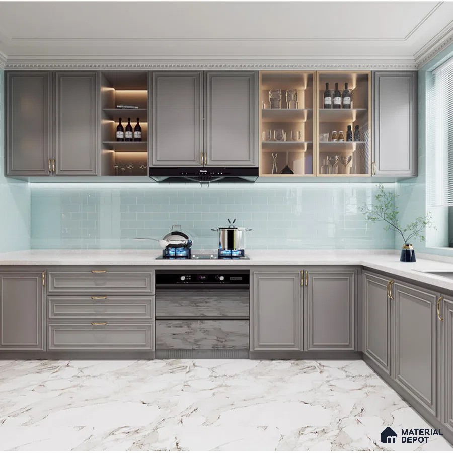 Contemporary Chic White Kitchen with Textured Elegance | Material Depot