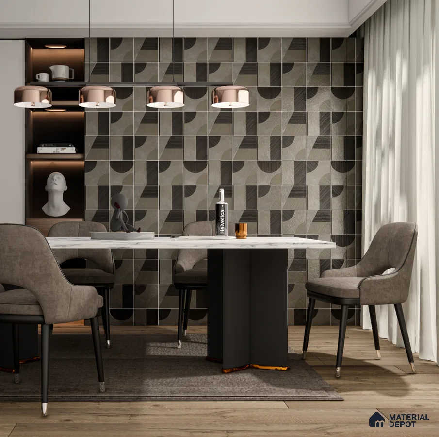 Contemporary Dining Room with Handcrafted Geometric Highlighter Tiles | Material Depot