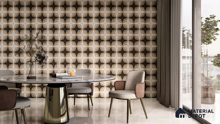 Contemporary Dining Space with Black and Beige Star Pattern Wall Tiles | Material Depot