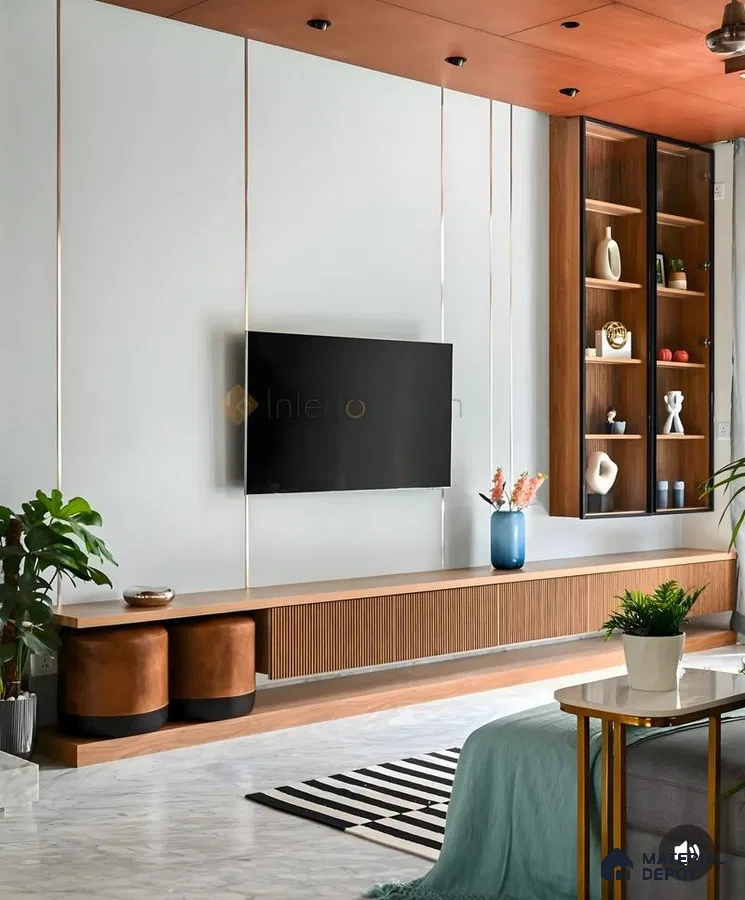 Contemporary Fluted Tv Console With Wall-To-Wall Storage Elegance | Material Depot
