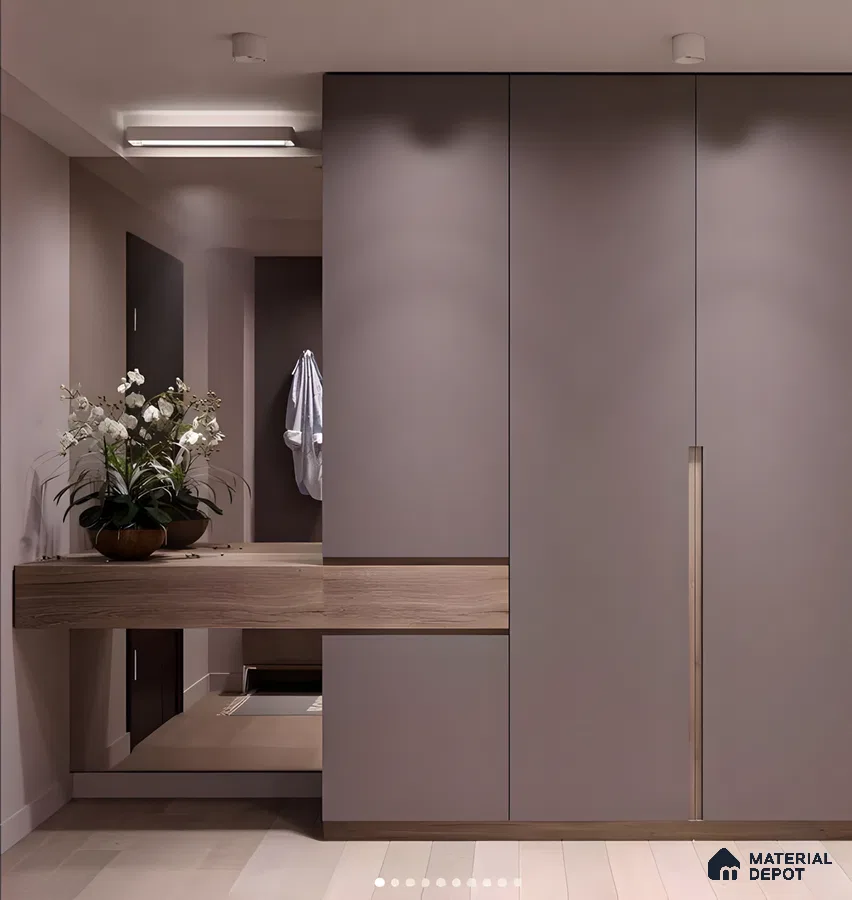 Contemporary Gray Wardrobe with Wooden Accents | Material Depot