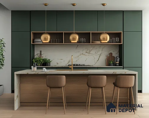 Contemporary Green and Wood Kitchen Blend: Stylish and Inviting | Material Depot