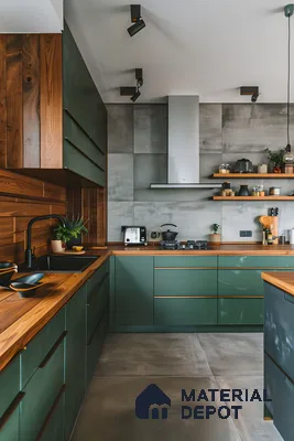 Elegant Kitchen with Brown Cabinets and Marble Backsplash | Material Depot