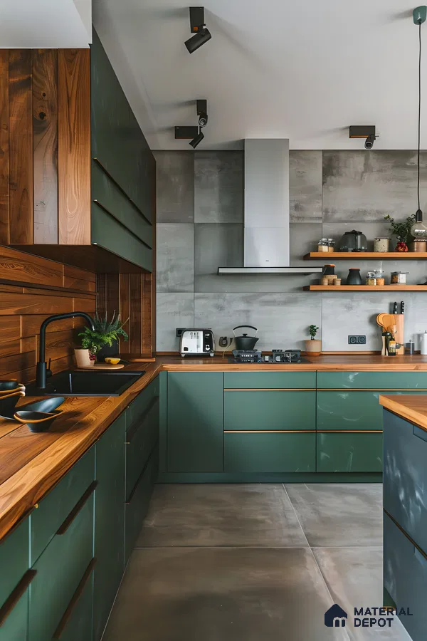 Elegant Kitchen with Brown Cabinets and Marble Backsplash | Material Depot