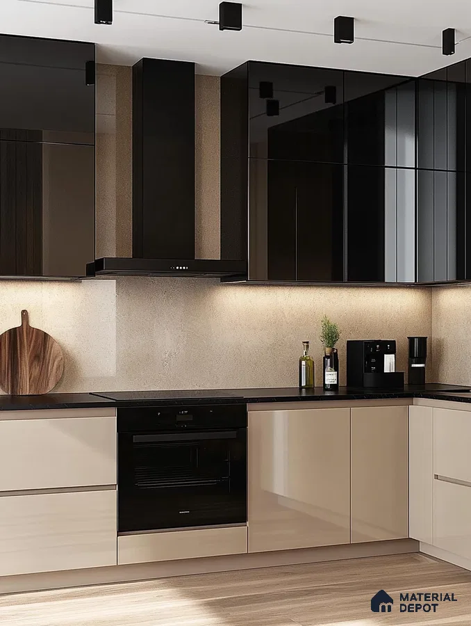Contemporary Kitchen Design with Contrast Cabinets and Ambient Backlighting | Material Depot