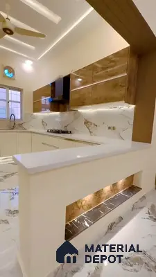 Contemporary Kitchen Interior With Light Brown And White Cabinetry  | Material Depot