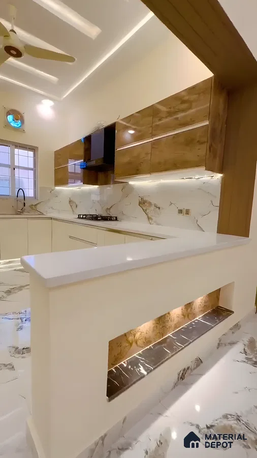 Contemporary Kitchen Interior With Light Brown And White Cabinetry  | Material Depot