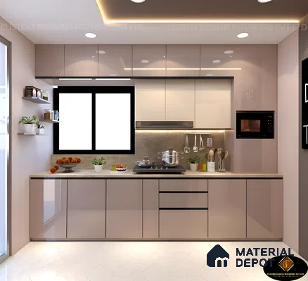 Contemporary Kitchen Perfection: Glossy Cabinets & Efficient Layout | Material Depot