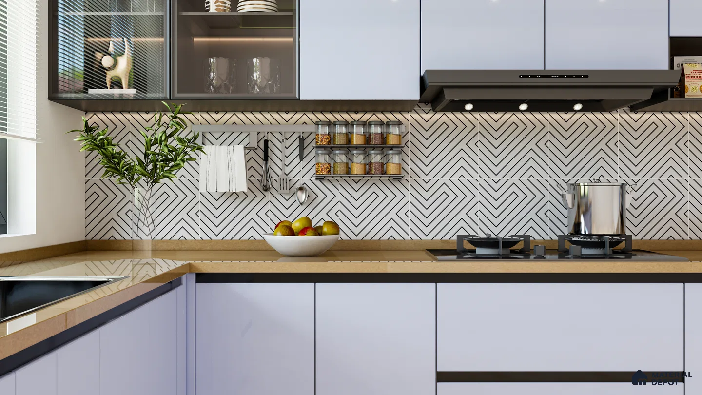 Contemporary Kitchen with Chevron-Inspired Monochrome Backsplash | Material Depot