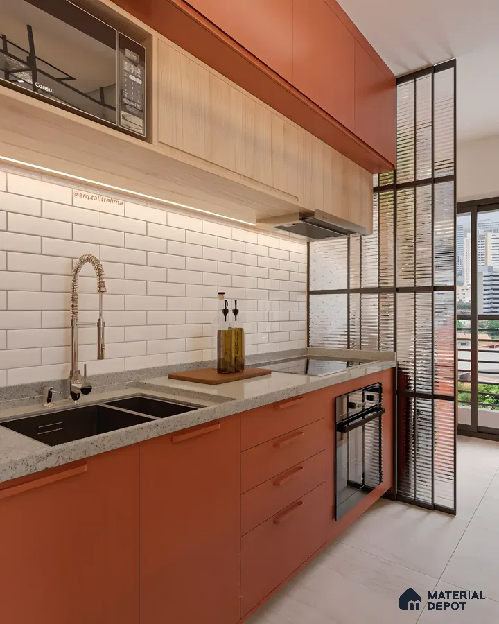 Contemporary Kitchen with Earthy Tones and Elegant Finishes | Material Depot