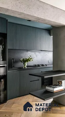 Contemporary Kitchen with Fluted Cabinetry and Concrete Elements | Material Depot