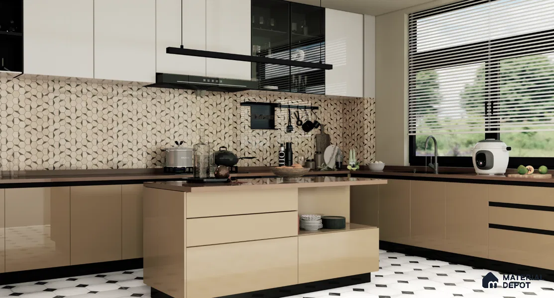 Glass Highligter Wall Tile TL 00258 Shadow Hexa 2 ft x 1 ft Glossy Finish Ceramic Tile - 9 mm | Suitable For Bathroom, Kitchen Backsplashes