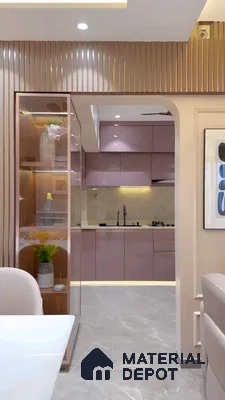 Contemporary Kitchen With Glossy Cabinets And Stylish Entryway | Material Depot