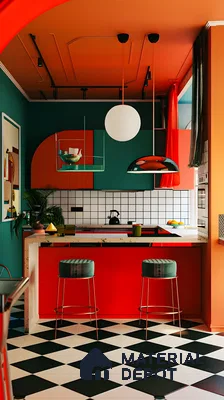 Contemporary Kitchen With Glossy Red Cabinets | Material Depot