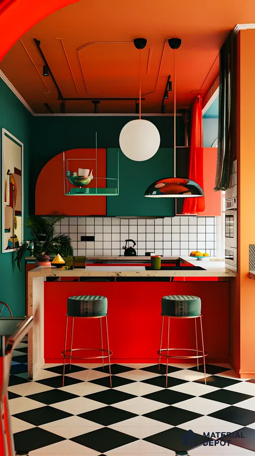 Contemporary Kitchen With Glossy Red Cabinets | Material Depot