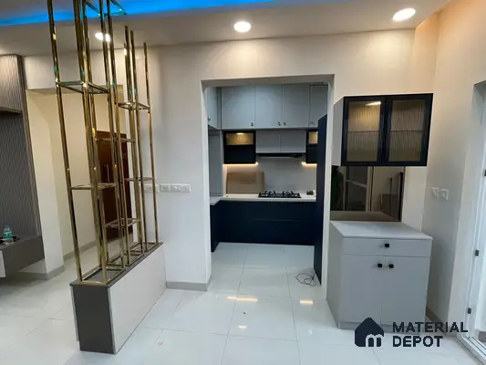 Contemporary Kitchen with Modern Partition in Bengaluru | Material Depot