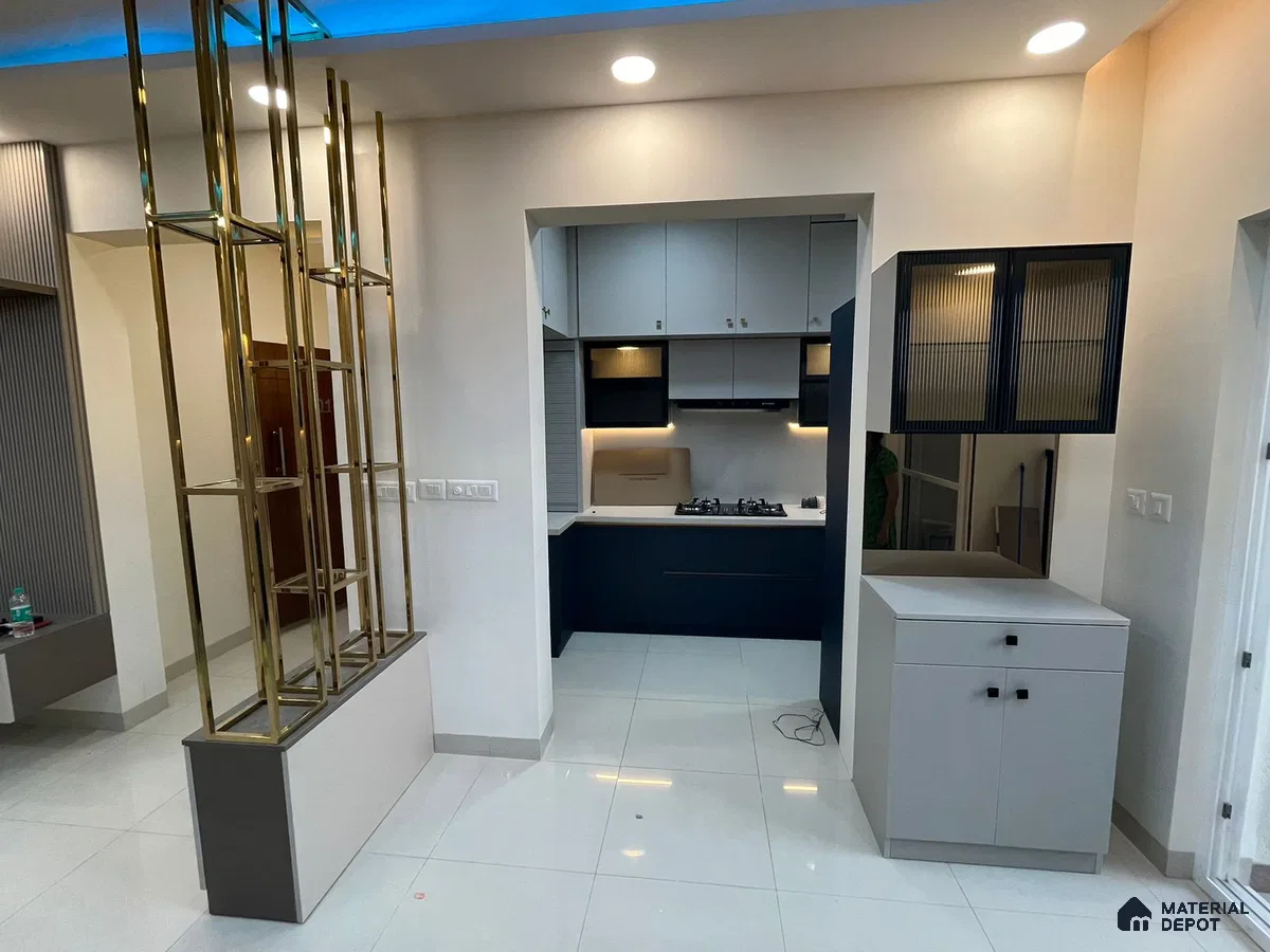 Contemporary Kitchen with Modern Partition in Bengaluru | Material Depot