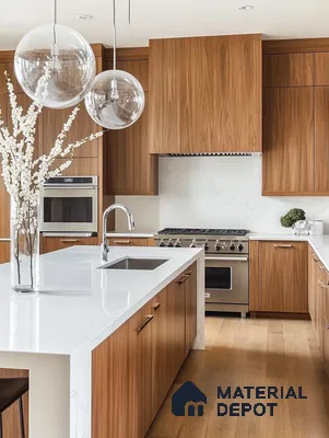 Contemporary Kitchen with Open Shelving and Modern Fixtures | Material Depot