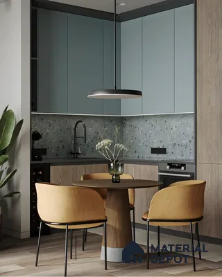 Contemporary Kitchen with Terrazzo Backsplash and Warm Accents | Material Depot