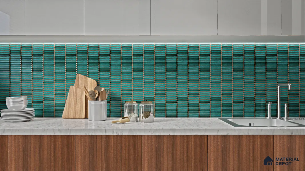 Faux Subway Wall Tile TL 05004 G Cinthia Kitkat Teal Green 1 ft x 1 ft Ceramic Glossy Finish - 9.5 mm | Suitable for Highlighter Walls, Foyer, Bathroom, Kitchen Wall & Backsplashes | Please Expect a Slight Variation of Pattern