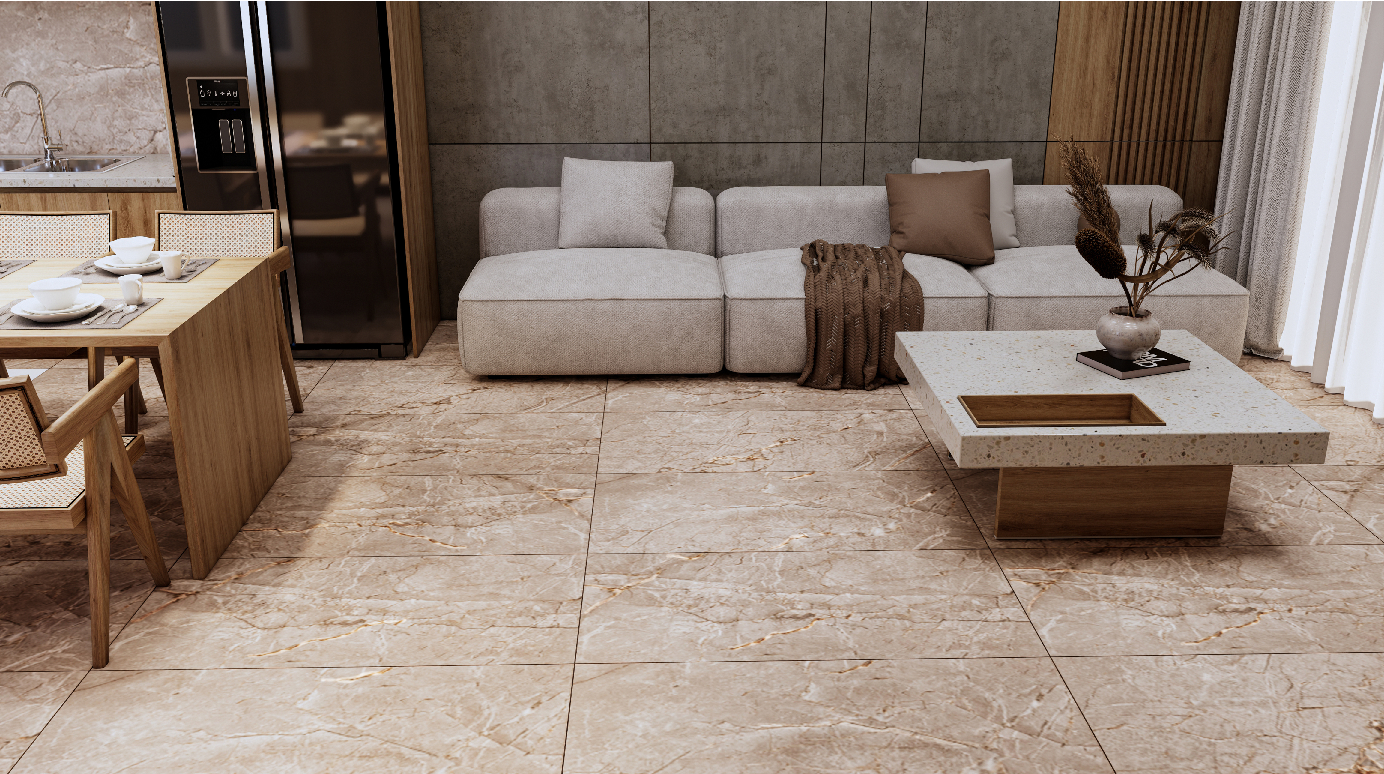 TL 02221 1 Harmony Brown 4 ft x 2 ft Carving Matte Finish Vitrified Tile - 9 mm (Random 3)
