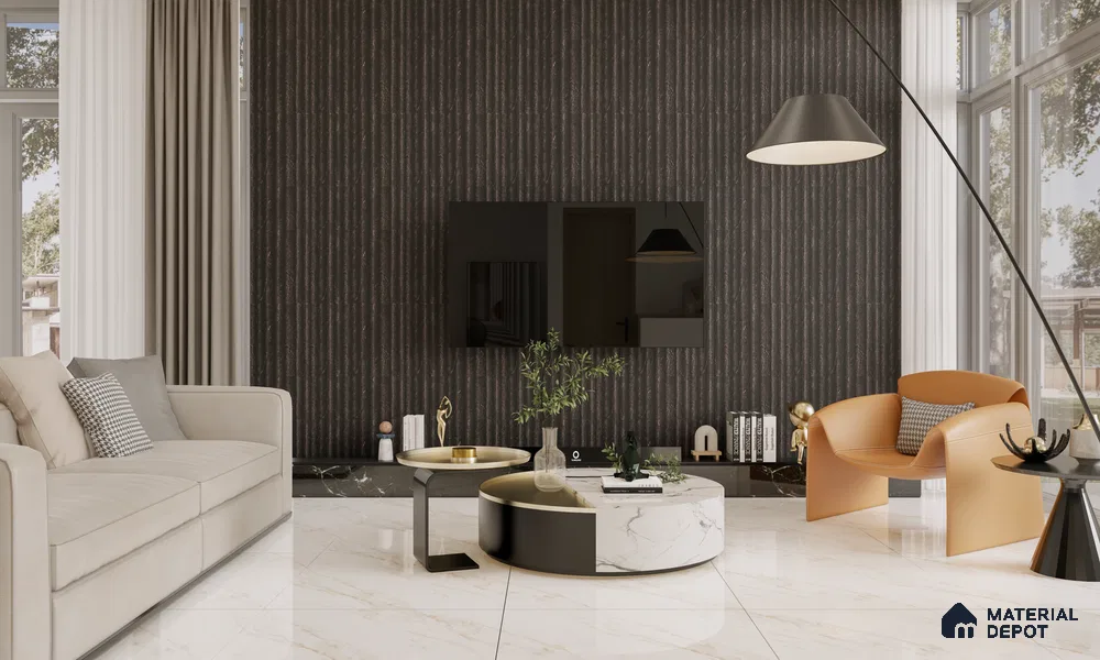 Black Marble Louver PN 03542 9.5 ft x 4.7 inch Charcoal Panel - 12 mm | Suitable for Feature Wall, TV Unit & Living Room | Width is Subjected to 5% Variation