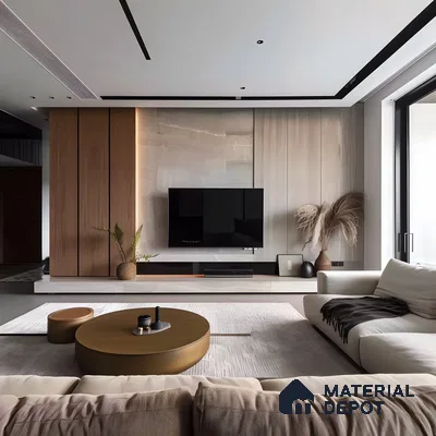 Contemporary TV Unit with Marble and Wood Accent Wall | Material Depot